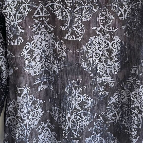 Sundance Blue Silk Printed Long Sleeve Semi-Sheer Popover Blouse Black Lace 8 - Picture 7 of 8